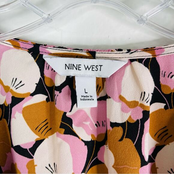 Nine West pink white floral button peplum office preppy top large - Picture 5 of 7